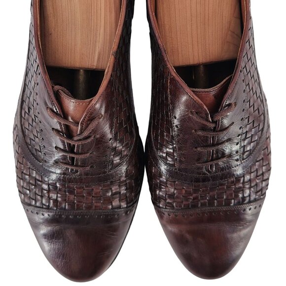 Bragano Cole Haan Woven Leather Oxfords Brown Italy Mens 9.5 Dress Shoes Vintage - Picture 2 of 11